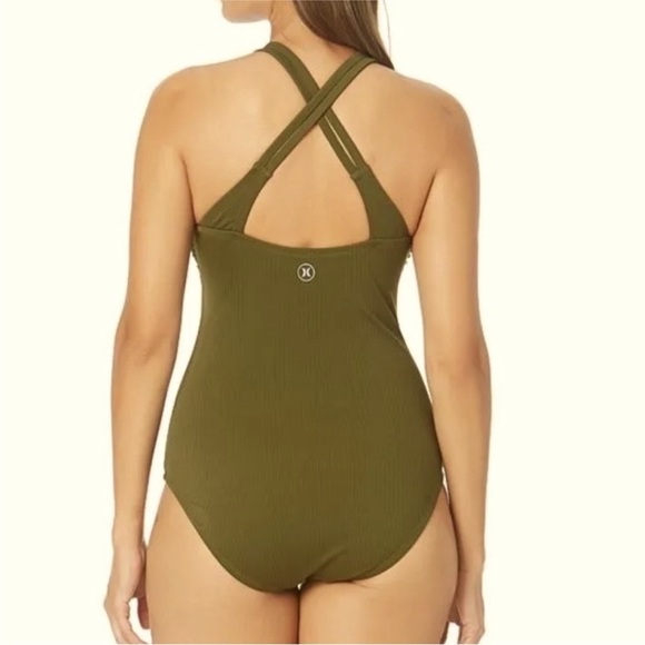 Womens Hurley 4-way Stretch One Piece Swimsuit Green XL - Picture 2 of 8